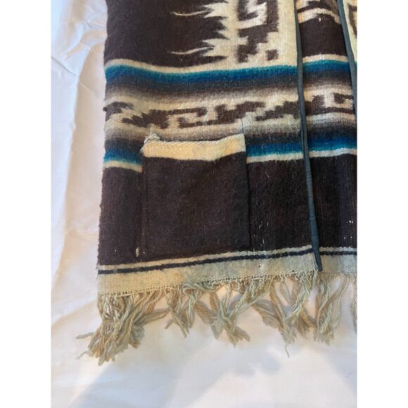 Vintage Native American Chimayo Wool Shawl Poncho Vest Southwestern Thunderbird - Picture 9 of 11